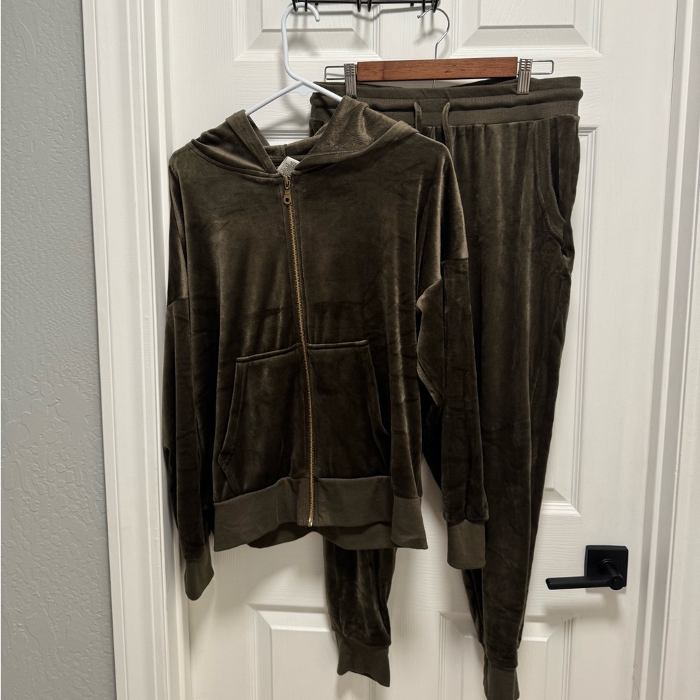 Lina Olive Velour Hoodie and Pants Set